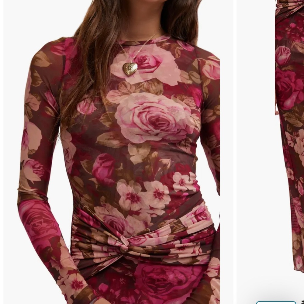 Free People Floral Long Sleeve Dress - Pink and Brown
